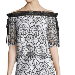 ALEXIS "IMENA" BLACK WHITE EMBROIDERED LACE OFF SHOULDER TOP BLOUSE XS